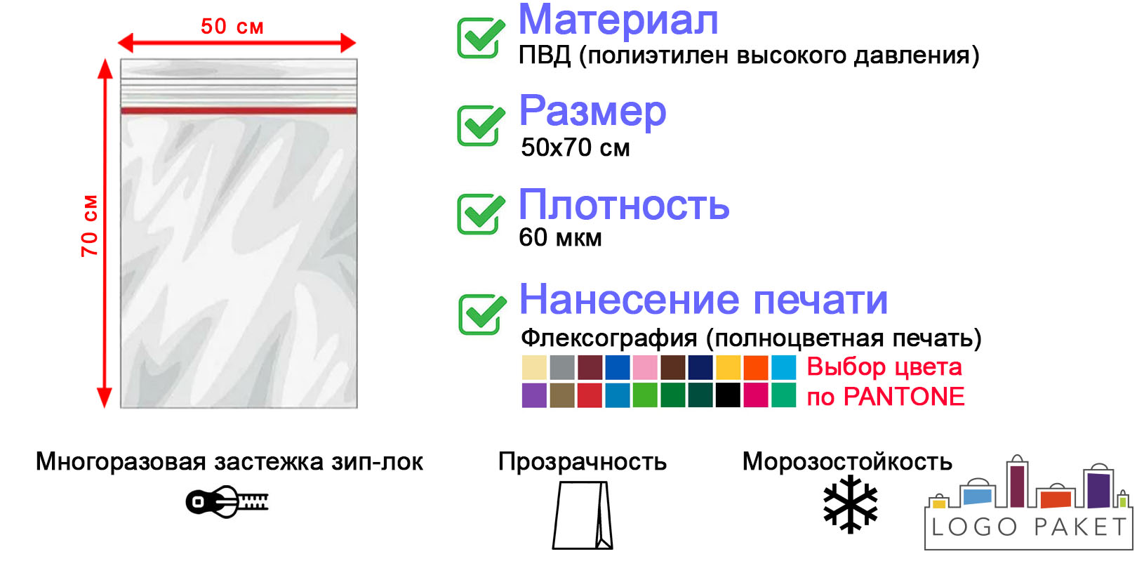 Пакет с замком zip-lock 50х70 см инфографика 